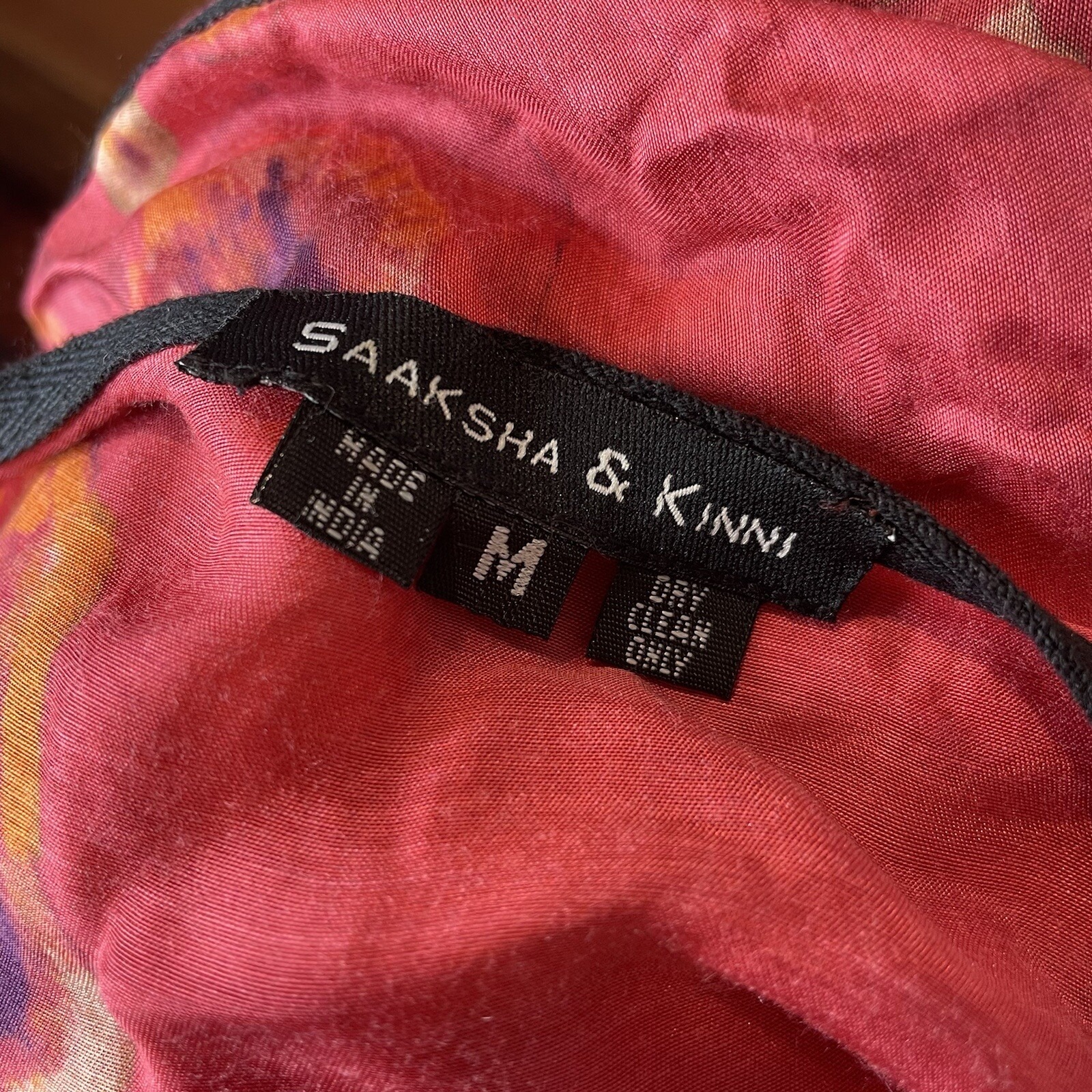 Saaksha & Kinni Long Sleeve Silk Pink Floral Cape Duster Medium M — image 4 of 4